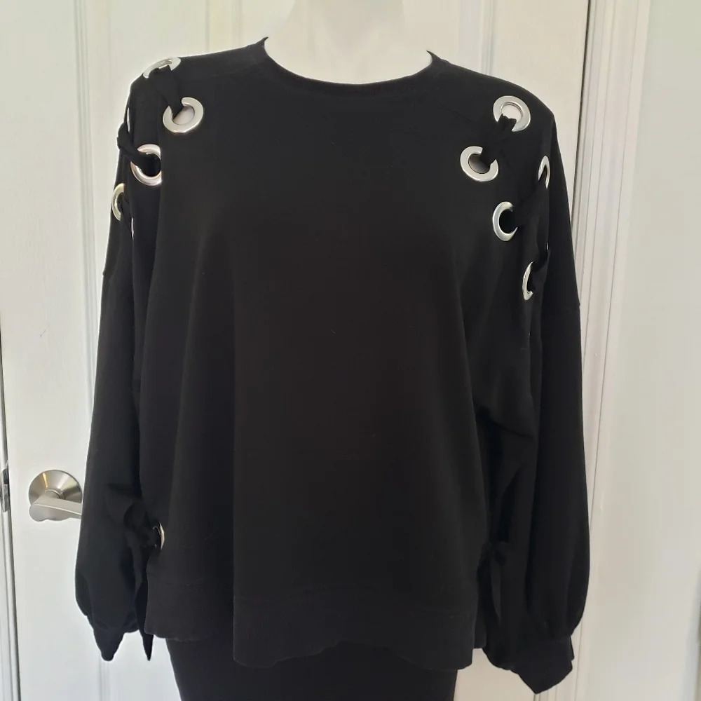 Kim & Cami Black Eyelet Detail Top